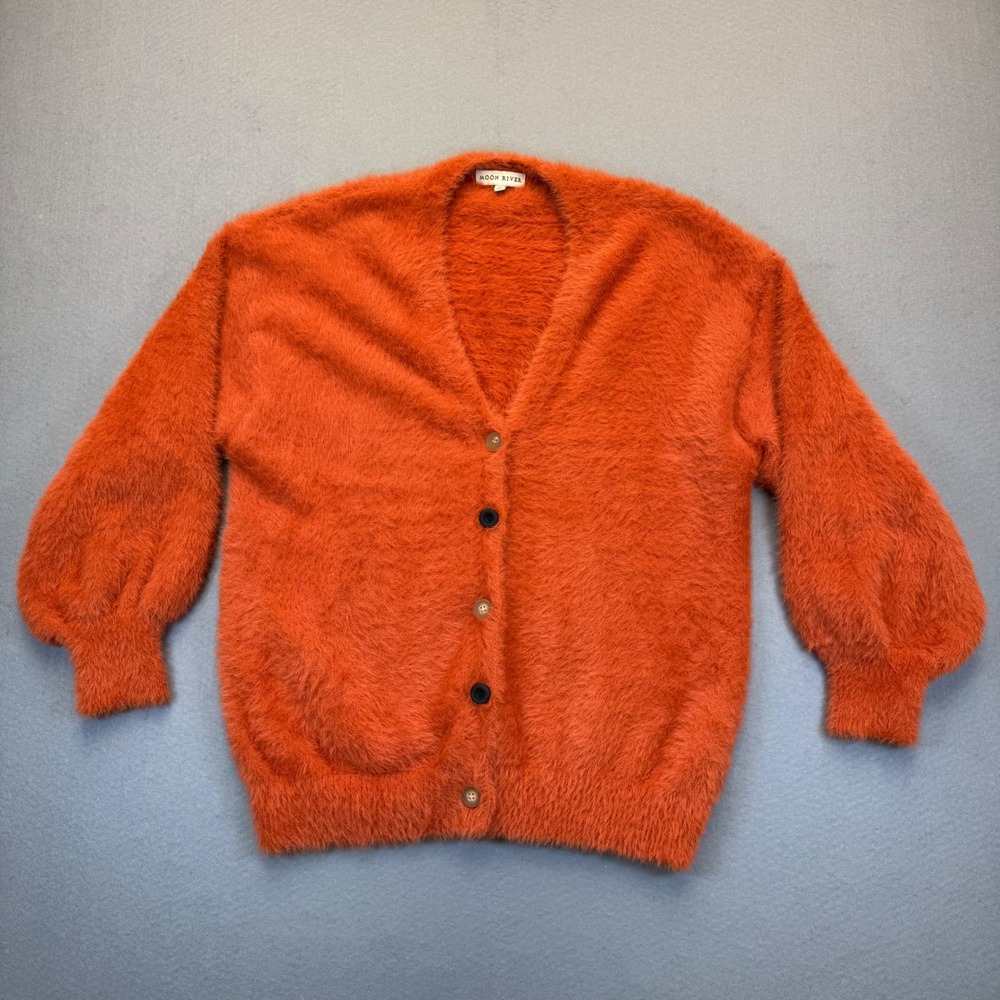 Anthropologie Moon River Fuzzy Eyelash Knit Cardigan Sweater S Balloon Sleeve